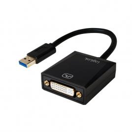 Cablu video logilink, adaptor usb 3.0 (t) la dvi-i dl (m), 10cm, rezolutie maxima full hd (1920 x 1080) la 60 hz, negru