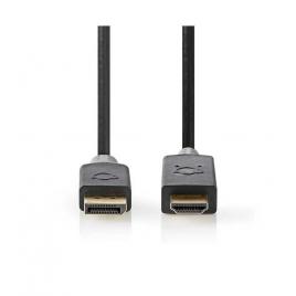 Cablu displayport v1.4 - hdmi 4k 60hz 2m aurit antracit nedis