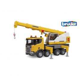 Camion cu macara bruder scania super 560r liebherr cu lumini si sunete