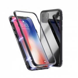 Husa apple iphone 11 negru, perfect fit cu spate de sticla securizata premium + folie de sticla gratis !