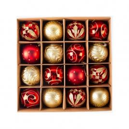Set globuri de Craciun, 16 piese, auriu si rosu, 8 cm, Vivo CB16