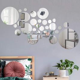 Set oglinzi design 3d silver round - oglinzi decorative acrilice luxury home 30 buc/set