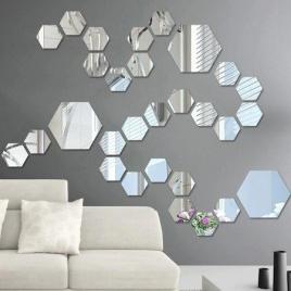 Set oglinzi design hexagon - oglinzi decorative acrilice silver 29 buc