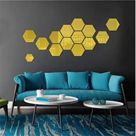 Set oglinzi design hexagon gold - oglinzi decorative acrilice cristal - diamant - luxury home 10 bucati/set