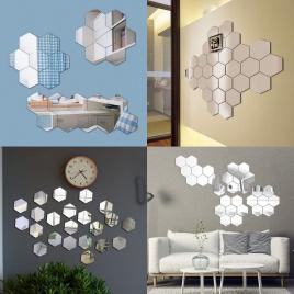 Set oglinzi design hexagon silver m size silver - oglinzi decorative acrilice - luxury home 10 bucati/set