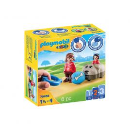 Playmobil 1.2.3 - mama si fetita cu masinuta catel