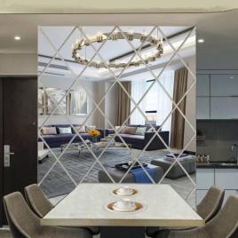 Set 32 oglinzi acrilice din pvc - diamant romb sticker auto-adeziv decorativ pentru baie living si bucatarie