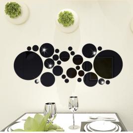 Set oglinzi design 3d round black - oglinzi decorative acrilice luxury home 26 buc/set