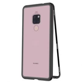 Husa huawei mate 20 magnetica black, perfect fit cu spate de sticla securizata premium