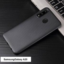Husa pentru samsung galaxy a20, perfect fit, cu insertii de carbon, negru