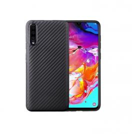 Husa pentru samsung galaxy a70, perfect fit, cu insertii de carbon, negru