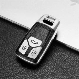 Husa cheie auto pentru audi - keyless go, tpu, argintiu/negru