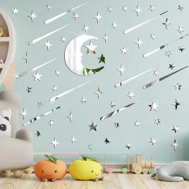 Oglinzi acrilice decorative autoadezive night sky 3d stele si luna 216 buc/set