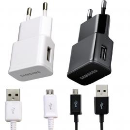 Adaptor priza original samsung + cablu de date negru / alb, usb 5v / 2a
