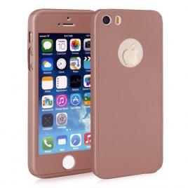 Husa apple iphone 5/5s/se, fullbody rose-gold, acoperire completa 360 grade cu folie de sticla gratis