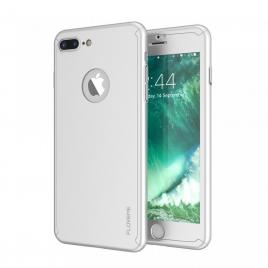 Husa apple iphone 7 plus, fullbody  silver, acoperire completa 360 grade cu folie de sticla gratis