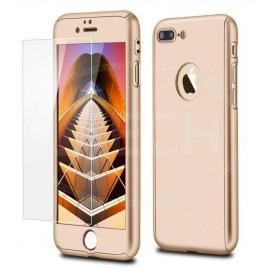 Husa apple iphone 7 plus, fullbody gold, acoperire completa 360 grade cu folie de sticla gratis