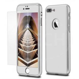 Husa apple iphone 8 plus, fullbody  argintiu, acoperire completa 360 grade cu folie de sticla gratis