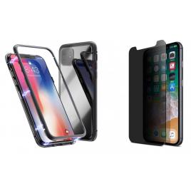 Husa apple iphone 11 pro max magnetica cu spate din sticla securizata si folie privacy pentru ecran, perfect