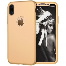 Husa apple iphone xs, fullbody  auriu, acoperire completa 360 grade cu folie de sticla gratis