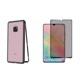 Husa huawei mate 20 magnetica cu spate din sticla securizata si folie privacy pentru ecran, perfect fit