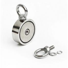 Magnet neodim oala d 75 mm cu doua c�rlige inelare ?i doua fe?e x 160 kg - magnet fishing