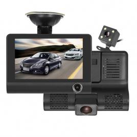 Camera de bord auto dvr full hd cu 3 obiective fata, spate, interior