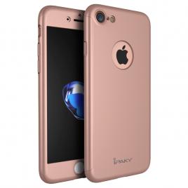 Husa ipaky fashion style - full protection 360 decupata - iphone 7 (rose gold) cu folie protectie ecran