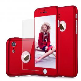 Set husa carcasa telefon iphone 7 plus protejeaza 360� ultrasubtire folie sticla - red