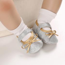 Pantofiori argintii cu fundita aurie (marime disponibila: 12-18 luni (marimea