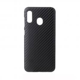 Husa pentru samsung galaxy a20, glomax perfect fit cu insertii de carbon negru