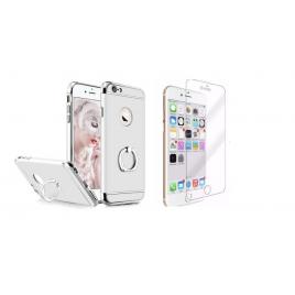 Pachet husa apple iphone 6/6s, mystyle elegance luxury 3in1 ring silver, folie de sticla gratis
