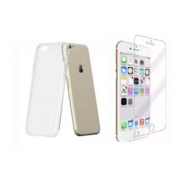 Pachet husa apple iphone 6 plus/6s plus mystyle, slim tpu transparenta, cu folie de sticla gratis