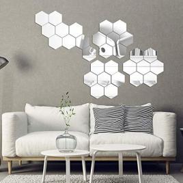 Set oglinzi design hexagon - oglinzi decorative acrilice silver mystyle luxury home 10 bucati/set 12-14 cm