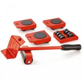 Set strongpunch pentru mutat obliecte pana la 150 kg, 5 piese, cu 4 role a cate 8 roti si 1 cric pentru