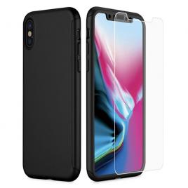 Husa full cover 360� (fata + spate + folie sticla) pentru iphone xs max din plastic ,black matte