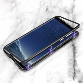Husa samsung galaxy s9 - cadru metalic cu magneti de prindere, spate din sticla securizata, neagra