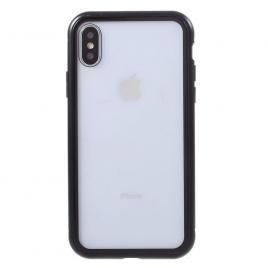Husa iphone xs max - cadru metalic cu magneti de prindere, spate din sticla securizata, neagra