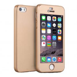 Husa full cover (fata + spate + folie sticla) pentru iphone 5 / 5s / se, gold