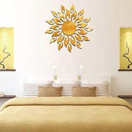 Set 27 oglinzi acrilice din pvc, autoadezive pentru decorare, soare cu 26 de raze, auriu