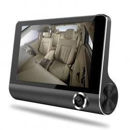 Camera auto dvr, full hd cu 3 camere, fata, spate, interior, g senzor, night vision, detectie miscare, monitor