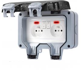 Priza dubla de exterior, ip66, rezistenta la apa/praf, 220v-240v, 16a