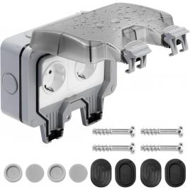 Priza dubla exterior, cu capac de protectie, pentru gradina/piscina/baie, ip66, gri
