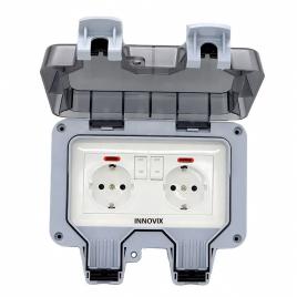 Priza dubla exterior, model standard european, 250v/16a, ip66, rezistenta la apa si praf, gri