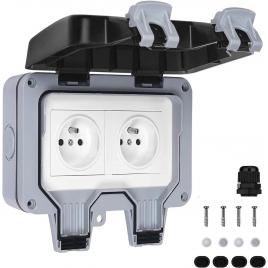 Priza electrica dubla, pc, ip66, gri