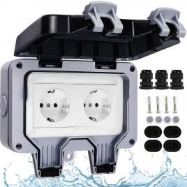 Priza exterioara impermeabil ip66, dubla, pentru utilizare in exterior, 220v, 16a, abs