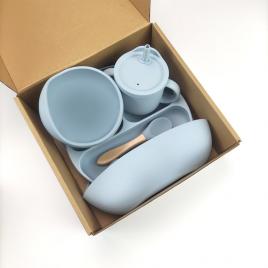 Set diversificare din silicon, bavetica, farfurie, pahar 2 in 1, bol ventuza, lingurita, furculita, pai, fara