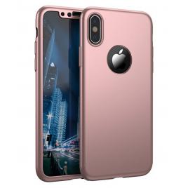 Husa full cover (fata + spate) pentru apple iphone x, rose gold