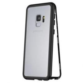 Husa cu bumper din aluminiu cu prindere magnetica si spate din sticla temperata securizata pentru samsung