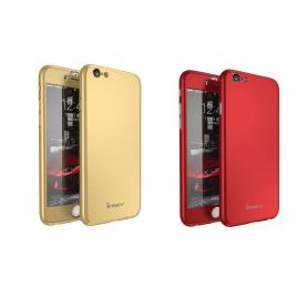 Pachet ipaky 2 huse - full protection 360 - iphone 6 plus / 6s plus (gold/red) cu folie protectie ecran